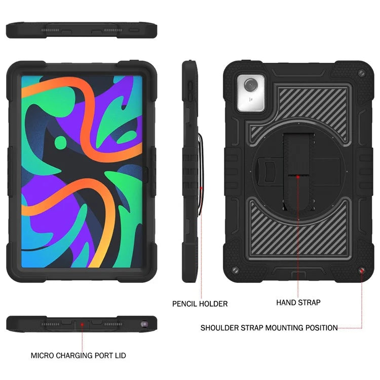 For Lenovo Tab M11 / Xiaoxin Pad 11 2024 Case Silicone+PC Kickstand Tablet Cover with Shoulder Strap