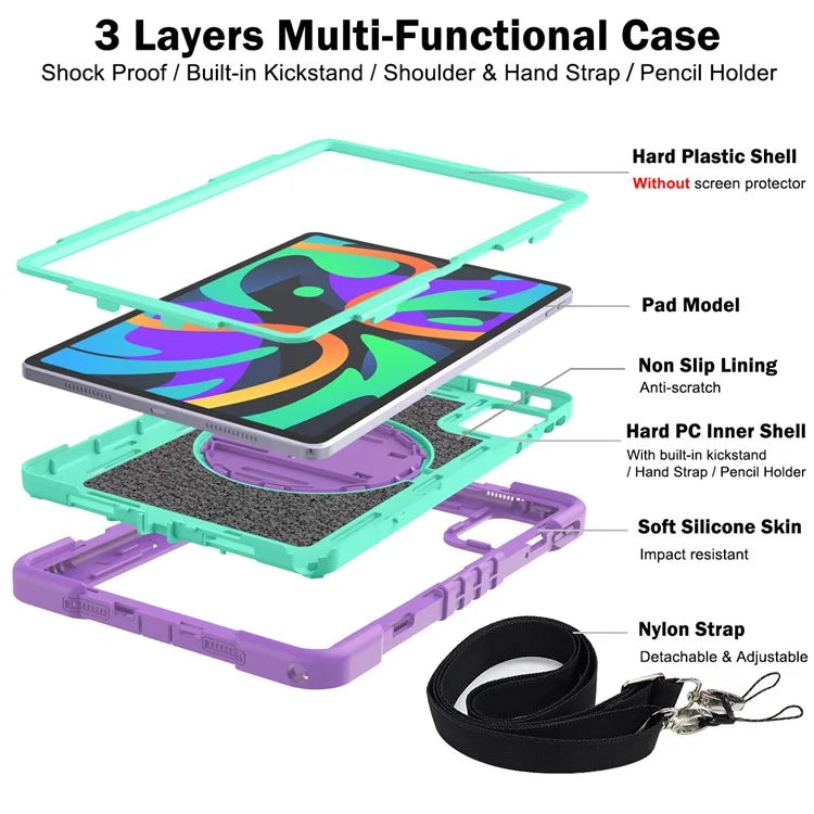 For Lenovo Tab M11 / Xiaoxin Pad 11 2024 Case Silicone+PC Kickstand Tablet Cover with Shoulder Strap