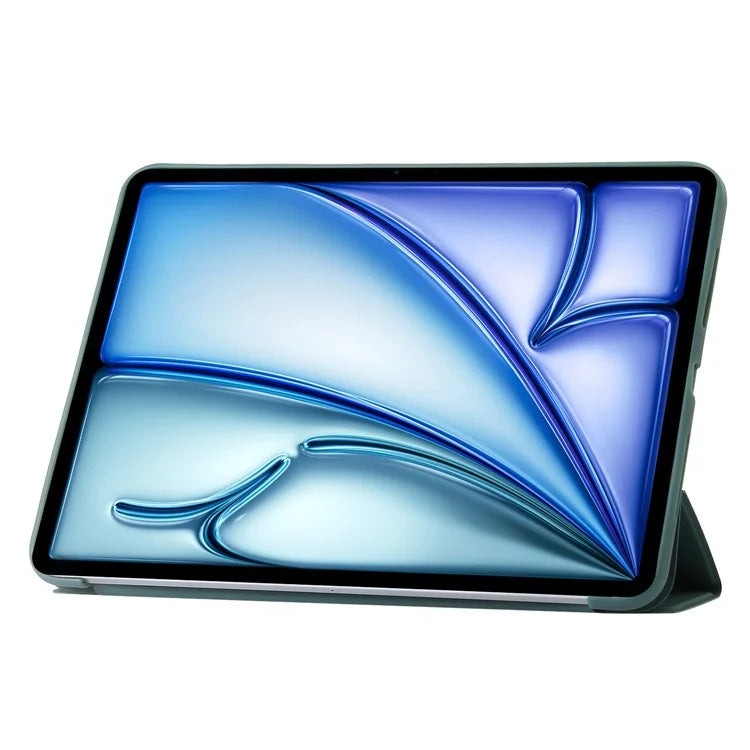 For iPad Air 11 (2024) Case PU Leather+Silicone Tri-fold Stand Tablet Coverish Green