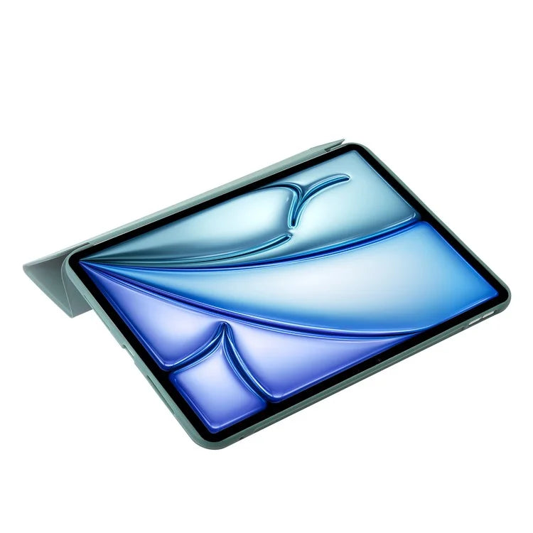 For iPad Air 11 (2024) Case PU Leather+Silicone Tri-fold Stand Tablet Coverish Green