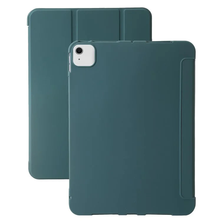For iPad Air 13 (2024) Leather Case Inner Silicone Tablet Cover with Tri-fold Standish Green