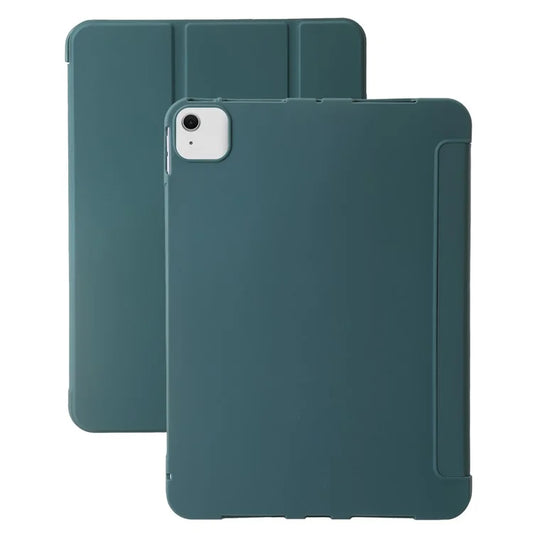 For iPad Air 13 (2024) Leather Case Inner Silicone Tablet Cover with Tri-fold Standish Green
