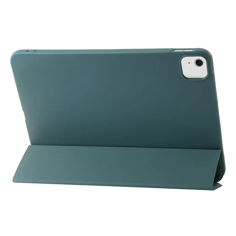 For iPad Air 13 (2024) Leather Case Inner Silicone Tablet Cover with Tri-fold Standish Green