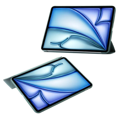 For iPad Air 13 (2024) Leather Case Inner Silicone Tablet Cover with Tri-fold Standish Green