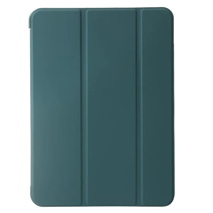 For iPad Air 13 (2024) Leather Case Inner Silicone Tablet Cover with Tri-fold Standish Green