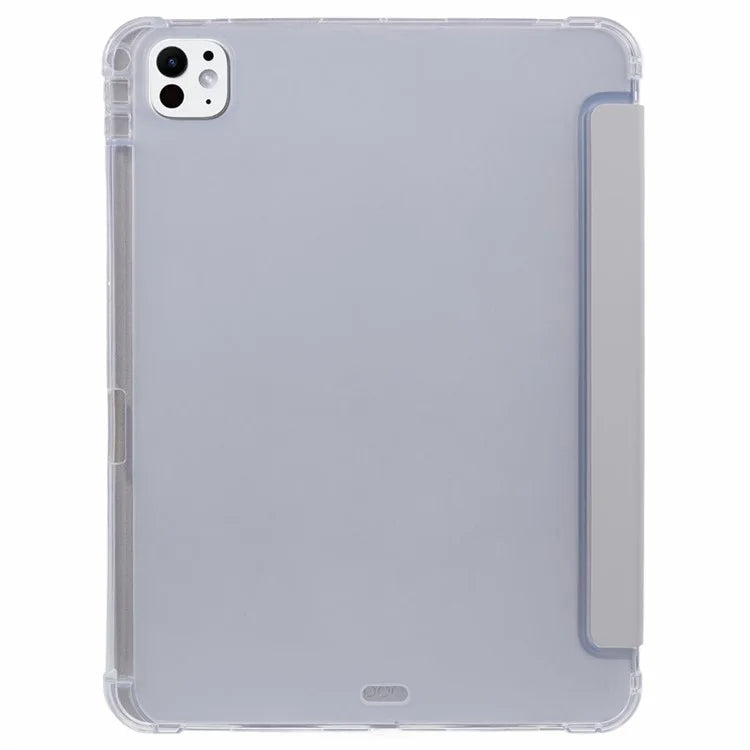 For iPad Pro 11 (2024) Case Trifold Stand PU Leather+Clear TPU Tablet Cover with Pen Slot