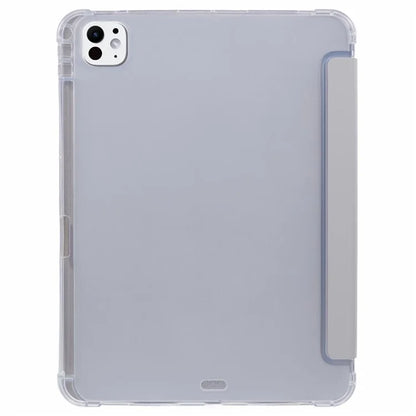 For iPad Pro 11 (2024) Case Trifold Stand PU Leather+Clear TPU Tablet Cover with Pen Slot
