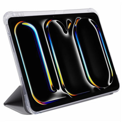 For iPad Pro 11 (2024) Case Trifold Stand PU Leather+Clear TPU Tablet Cover with Pen Slot