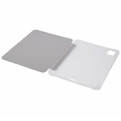 For iPad Pro 11 (2024) Case Trifold Stand PU Leather+Clear TPU Tablet Cover with Pen Slot
