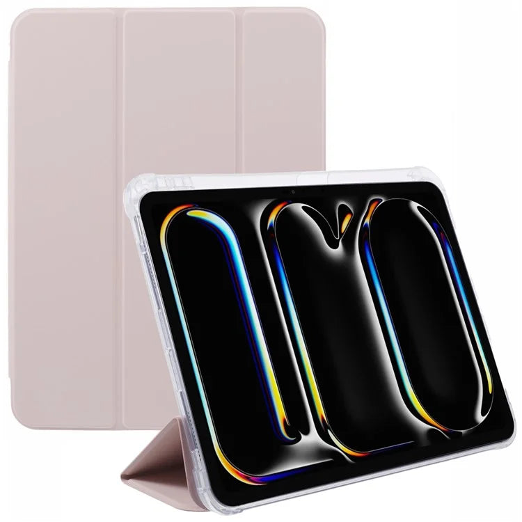 For iPad Pro 11 (2024) Case Trifold Stand PU Leather+Clear TPU Tablet Cover with Pen Slot