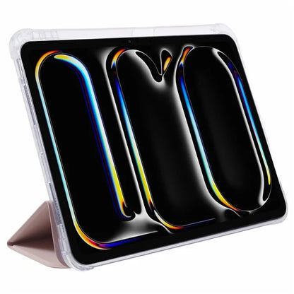For iPad Pro 11 (2024) Case Trifold Stand PU Leather+Clear TPU Tablet Cover with Pen Slot