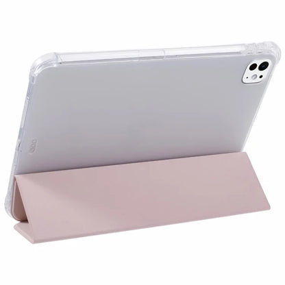 For iPad Pro 11 (2024) Case Trifold Stand PU Leather+Clear TPU Tablet Cover with Pen Slot