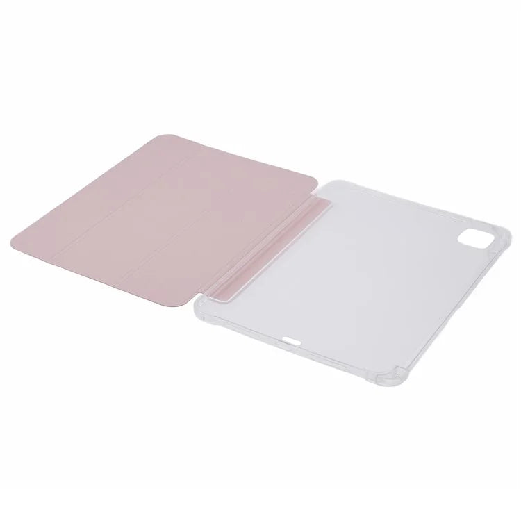 For iPad Pro 11 (2024) Case Trifold Stand PU Leather+Clear TPU Tablet Cover with Pen Slot