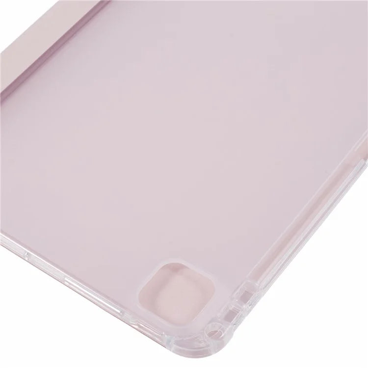 For iPad Pro 11 (2024) Case Trifold Stand PU Leather+Clear TPU Tablet Cover with Pen Slot