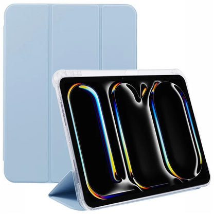 For iPad Pro 11 (2024) Case Trifold Stand PU Leather+Clear TPU Tablet Cover with Pen Slot