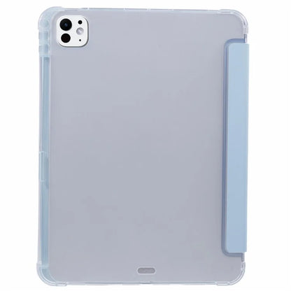 For iPad Pro 11 (2024) Case Trifold Stand PU Leather+Clear TPU Tablet Cover with Pen Slot