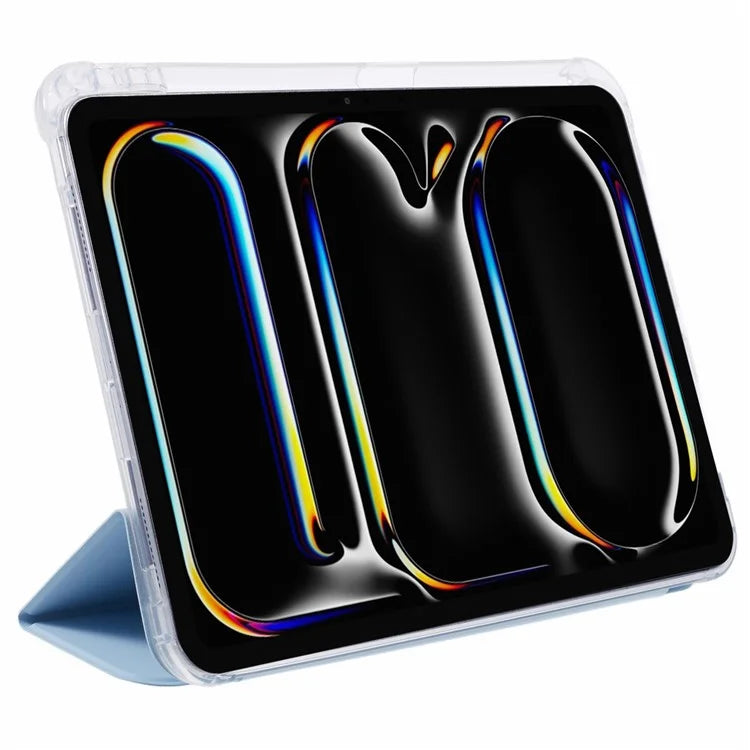 For iPad Pro 11 (2024) Case Trifold Stand PU Leather+Clear TPU Tablet Cover with Pen Slot