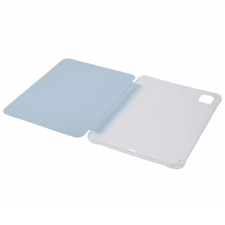 For iPad Pro 11 (2024) Case Trifold Stand PU Leather+Clear TPU Tablet Cover with Pen Slot
