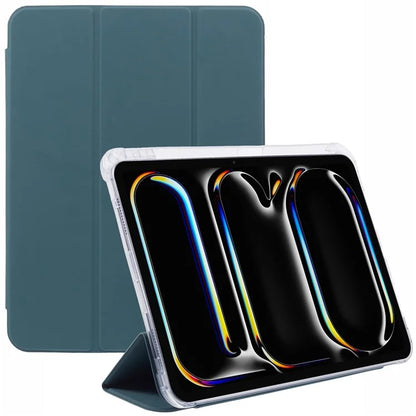 For iPad Pro 11 (2024) Case Trifold Stand PU Leather+Clear TPU Tablet Cover with Pen Slot