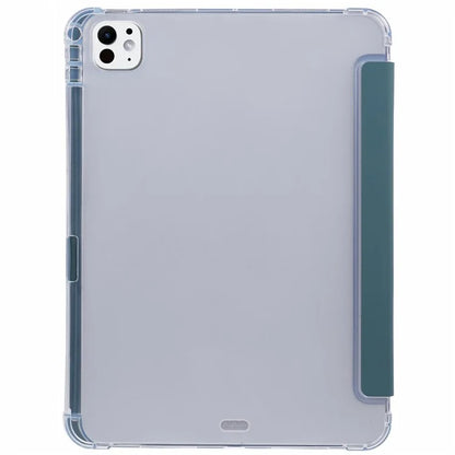 For iPad Pro 11 (2024) Case Trifold Stand PU Leather+Clear TPU Tablet Cover with Pen Slot