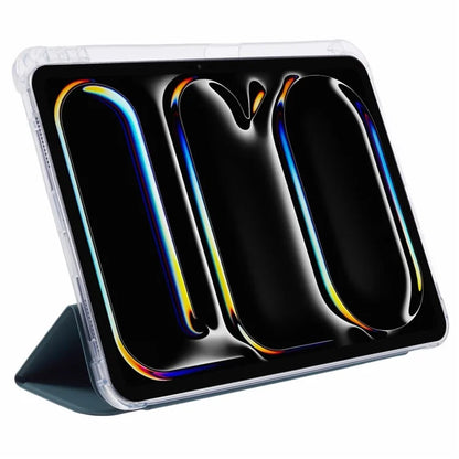 For iPad Pro 11 (2024) Case Trifold Stand PU Leather+Clear TPU Tablet Cover with Pen Slot