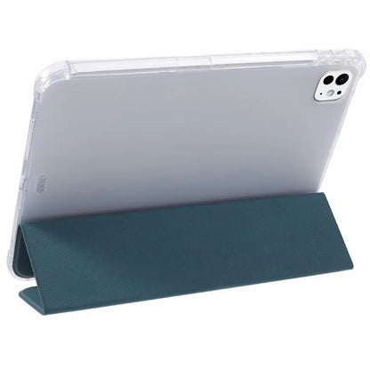 For iPad Pro 11 (2024) Case Trifold Stand PU Leather+Clear TPU Tablet Cover with Pen Slot