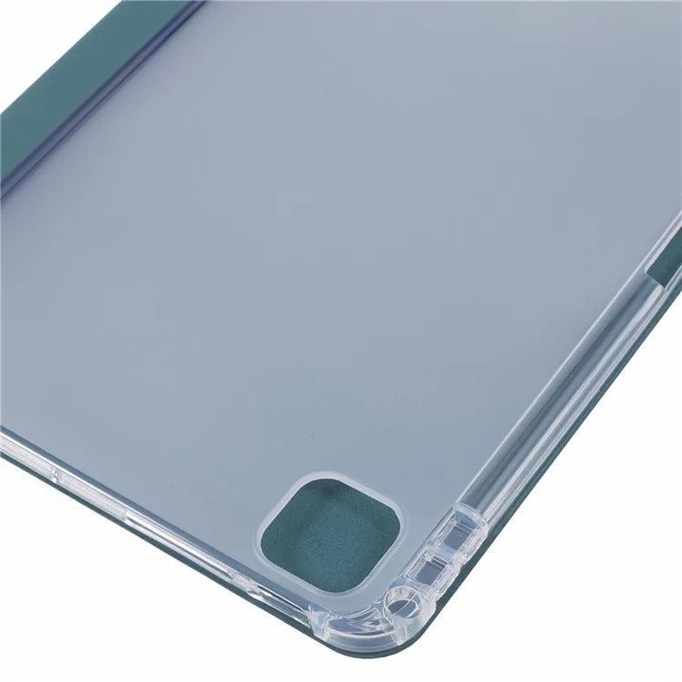For iPad Pro 11 (2024) Case Trifold Stand PU Leather+Clear TPU Tablet Cover with Pen Slot