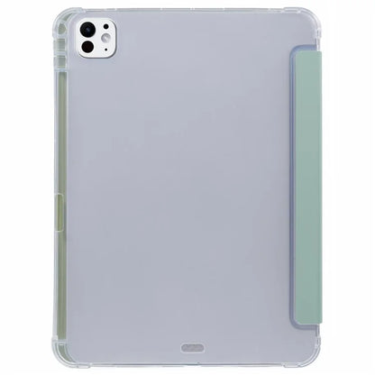 For iPad Pro 11 (2024) Case Trifold Stand PU Leather+Clear TPU Tablet Cover with Pen Slot