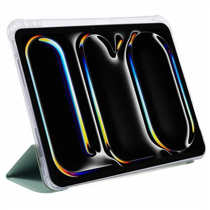 For iPad Pro 11 (2024) Case Trifold Stand PU Leather+Clear TPU Tablet Cover with Pen Slot