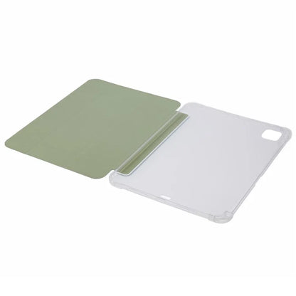 For iPad Pro 11 (2024) Case Trifold Stand PU Leather+Clear TPU Tablet Cover with Pen Slot