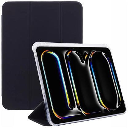 For iPad Pro 11 (2024) Case Trifold Stand PU Leather+Clear TPU Tablet Cover with Pen Slot