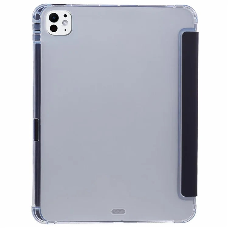 For iPad Pro 11 (2024) Case Trifold Stand PU Leather+Clear TPU Tablet Cover with Pen Slot