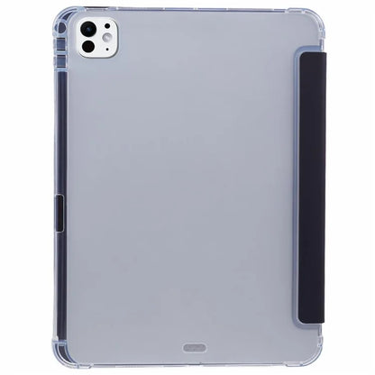 For iPad Pro 11 (2024) Case Trifold Stand PU Leather+Clear TPU Tablet Cover with Pen Slot