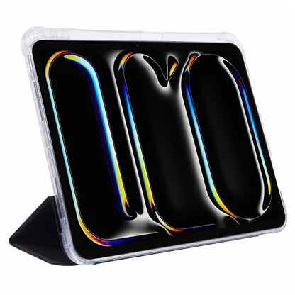 For iPad Pro 11 (2024) Case Trifold Stand PU Leather+Clear TPU Tablet Cover with Pen Slot