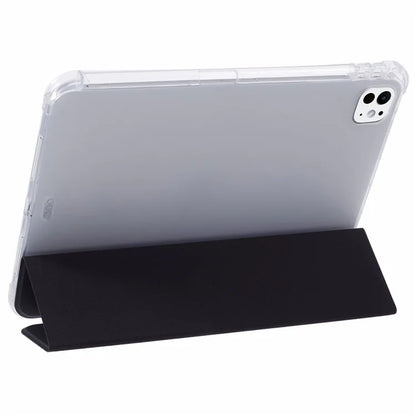 For iPad Pro 11 (2024) Case Trifold Stand PU Leather+Clear TPU Tablet Cover with Pen Slot
