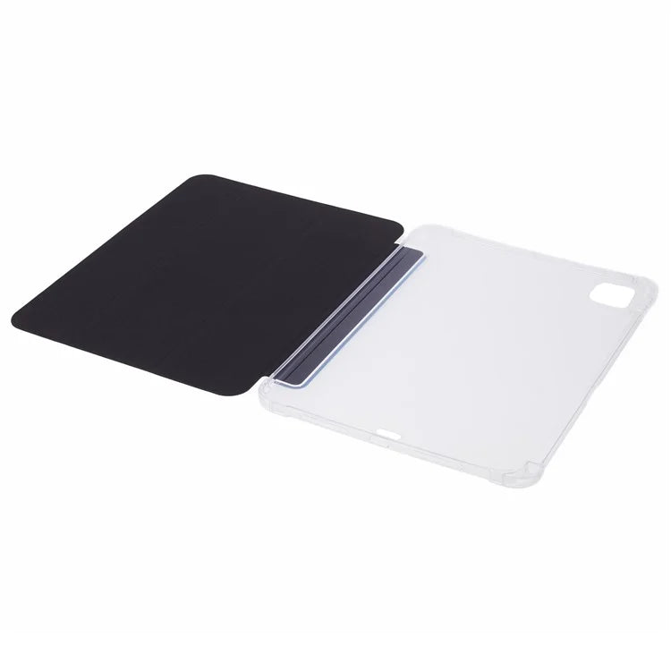 For iPad Pro 11 (2024) Case Trifold Stand PU Leather+Clear TPU Tablet Cover with Pen Slot