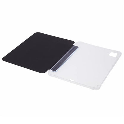 For iPad Pro 11 (2024) Case Trifold Stand PU Leather+Clear TPU Tablet Cover with Pen Slot