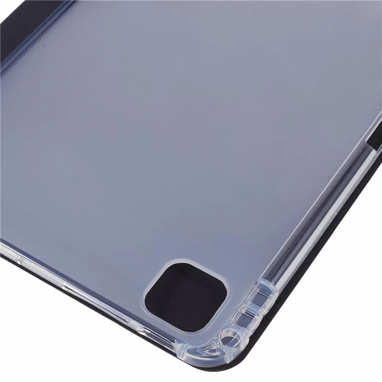 For iPad Pro 11 (2024) Case Trifold Stand PU Leather+Clear TPU Tablet Cover with Pen Slot