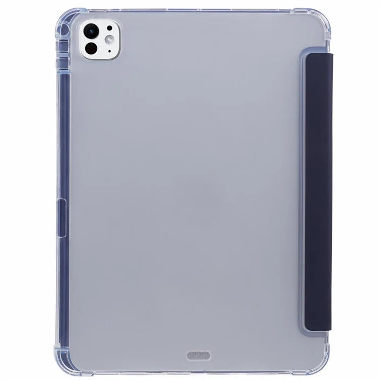 For iPad Pro 11 (2024) Case Trifold Stand PU Leather+Clear TPU Tablet Cover with Pen Slot