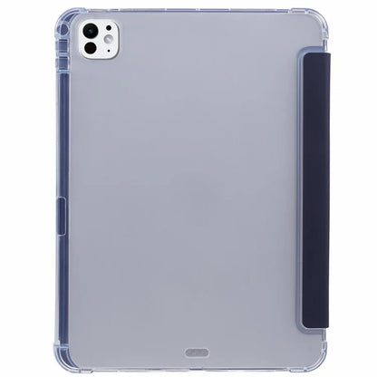 For iPad Pro 11 (2024) Case Trifold Stand PU Leather+Clear TPU Tablet Cover with Pen Slot