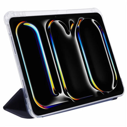 For iPad Pro 11 (2024) Case Trifold Stand PU Leather+Clear TPU Tablet Cover with Pen Slot