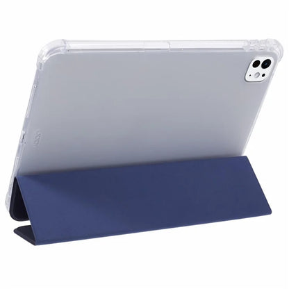 For iPad Pro 11 (2024) Case Trifold Stand PU Leather+Clear TPU Tablet Cover with Pen Slot