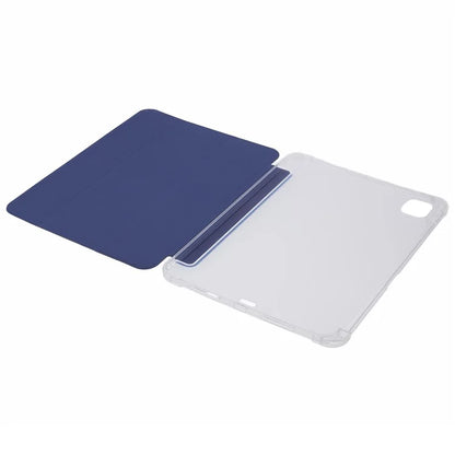 For iPad Pro 11 (2024) Case Trifold Stand PU Leather+Clear TPU Tablet Cover with Pen Slot