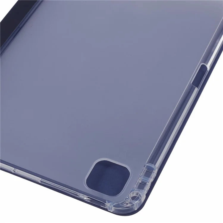 For iPad Pro 11 (2024) Case Trifold Stand PU Leather+Clear TPU Tablet Cover with Pen Slot