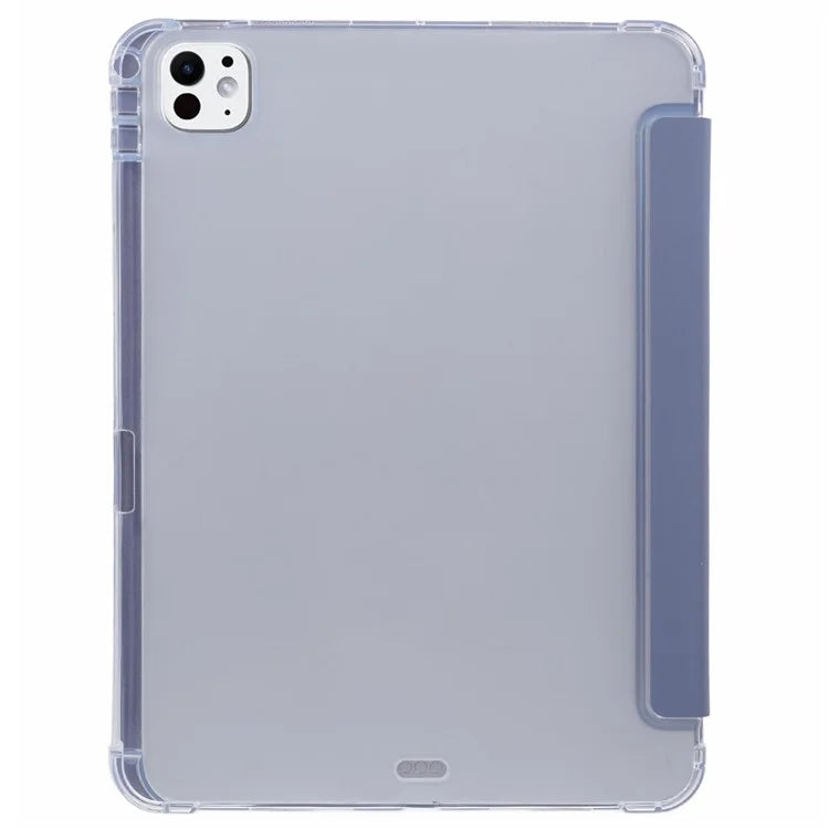 For iPad Pro 11 (2024) Case Trifold Stand PU Leather+Clear TPU Tablet Cover with Pen Slot