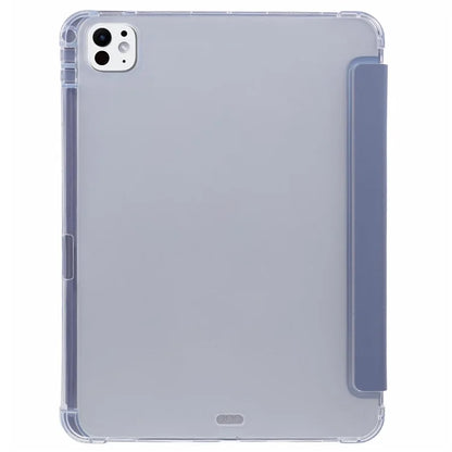 For iPad Pro 11 (2024) Case Trifold Stand PU Leather+Clear TPU Tablet Cover with Pen Slot