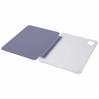 For iPad Pro 11 (2024) Case Trifold Stand PU Leather+Clear TPU Tablet Cover with Pen Slot