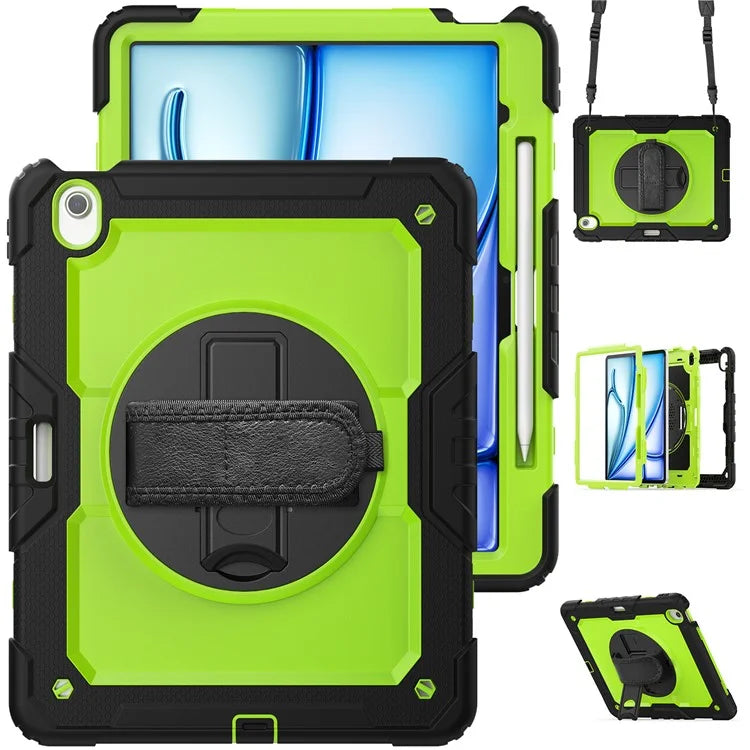 For iPad Air 13 (2024) Case PC+Silicone Dust-proof Tablet Cover with PET Screen Protector / Shoulder Strap+Black