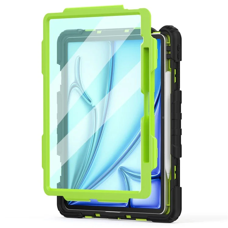 For iPad Air 13 (2024) Case PC+Silicone Dust-proof Tablet Cover with PET Screen Protector / Shoulder Strap+Black