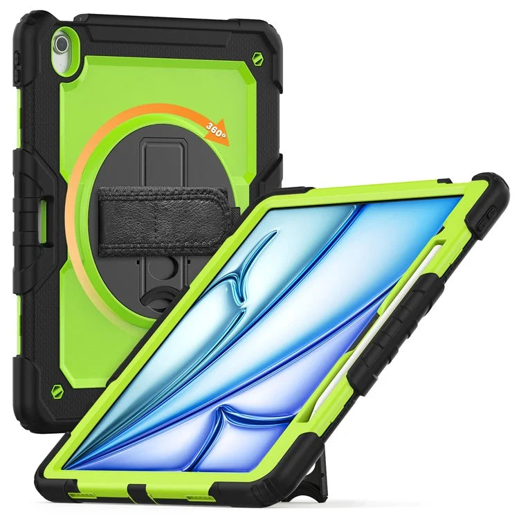 For iPad Air 13 (2024) Case PC+Silicone Dust-proof Tablet Cover with PET Screen Protector / Shoulder Strap+Black